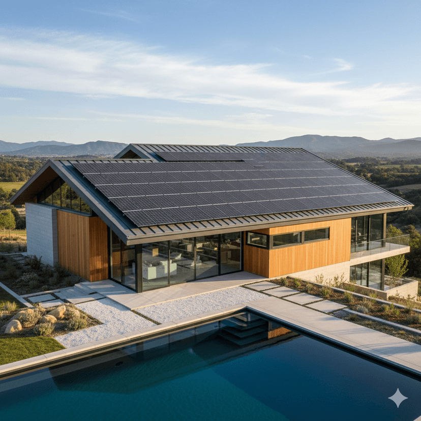 Solar panels on modern house roof